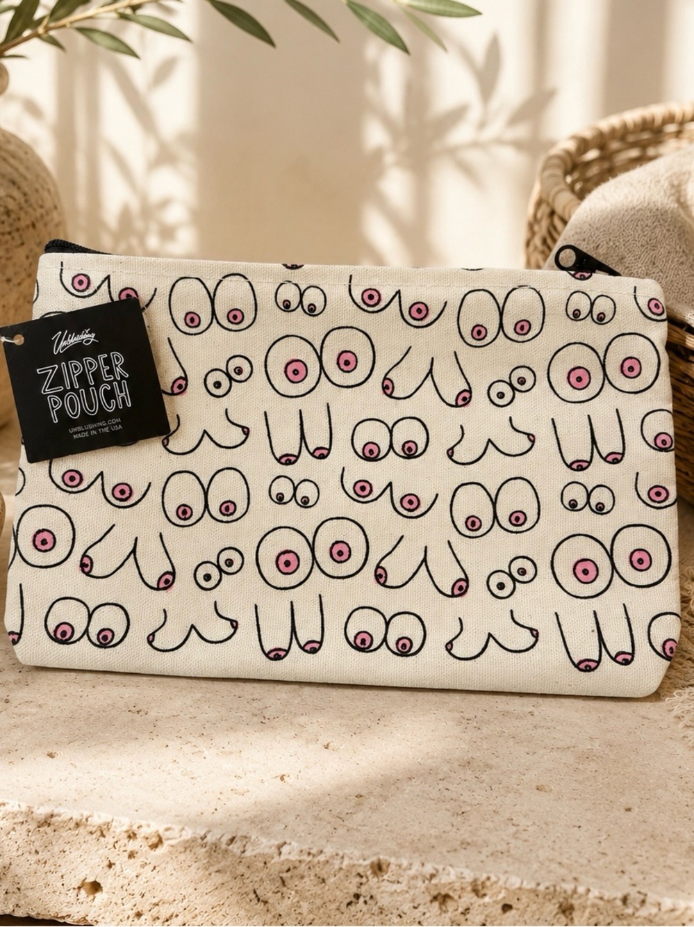 ✨ Novelty Makeup Bag Whimsical Cosmetic Pouch Playful Fun Breast Print ✨